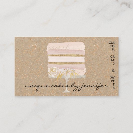 アイボリーの結婚式のケーキ 花柄のパン屋 ペストリー 名刺 (正面)