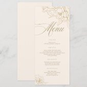 アイボリーの結婚式メニューカード、金の花の牡丹 プログラム (正面/裏面)
