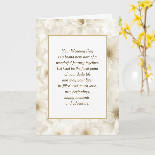 アイボリーの結婚花と宗教文字 カード (黄色い花)