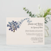 アイボリーの結婚記念日 ブルーハートツリー 招待状 (スタンド正面)