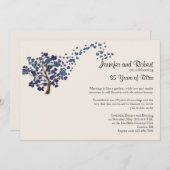 アイボリーの結婚記念日 ブルーハートツリー 招待状 (正面/裏面)