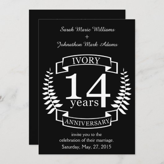アイボリーの結婚記念日 14年 招待状 (正面/裏面)
