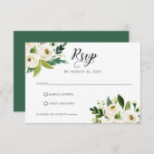 アイボリーの緑の白のバラのフローラリース結婚ズ 出欠カード (正面/裏面)