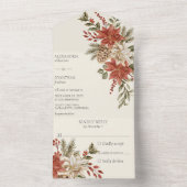 アイボリーの背景に赤とアイボリーのポインセチア オールインワン招待状 (内側)