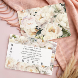 アイボリーの芍薬 フローラル ベビーシャワー 招待状