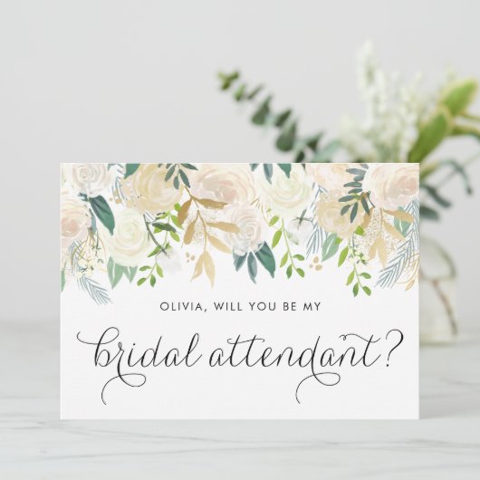 アイボリーの花が私のブライダル付き添い人 招待状 (スタンド正面)