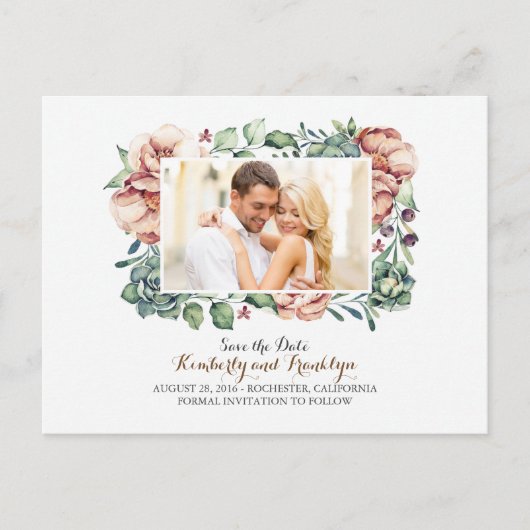 アイボリーの花と多肉植物の写真を保存 案内ポストカード (正面)