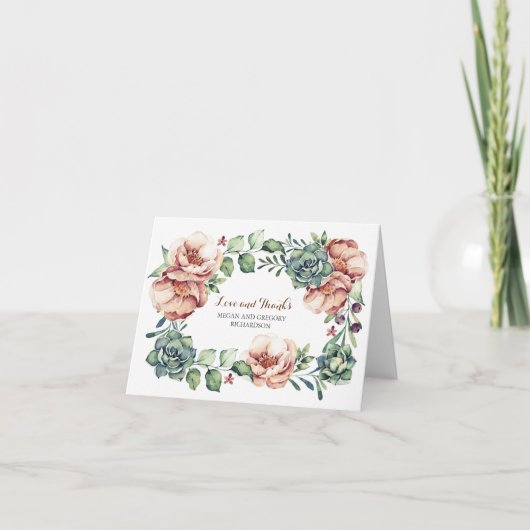 アイボリーの花と多肉秋感謝していyou サンキューカード (正面)