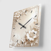 アイボリーの花の壁掛け時計 スクエア壁時計 (傾斜)