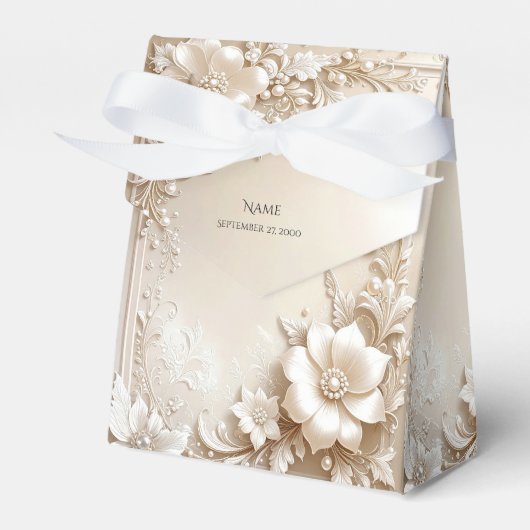 アイボリーの花の引出物ボックス フェイバーボックス (正面サイド)