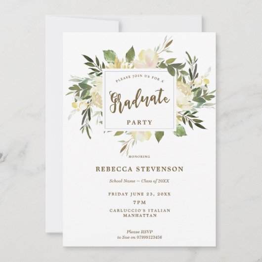 アイボリーの花のbohoの卒業のパーティの招待状 招待状 (正面)
