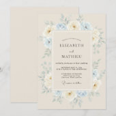 アイボリーの花びらのリースの結婚式 招待状 (正面/裏面)