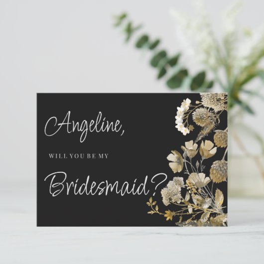 アイボリーの茶色の黒い野生の花の冬の花嫁メイド 招待状 (スタンド正面)