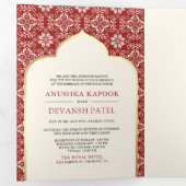 アイボリーの赤いパターンすべて一つのインディアン結婚 三つ折り招待状 (内部最初)