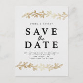 アイボリーの金ゴールドの群葉の保存日付 案内ポストカード (正面)