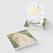 アイボリーの静謐：庭園に佇む花嫁 ストーンコースター (横)