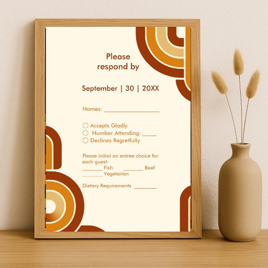 アイボリーはっきりしたレトロ1970結婚年代 出欠カード