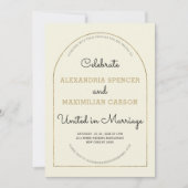 アイボリーよくはしゃぐユニーク金ゴールド結婚書道 招待状 (正面)