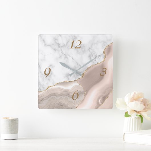 アイボリーアゲエレガントート金ゴールドグリッターマーブルスクエア スクエア壁時計 (ホーム)