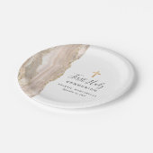 アイボリーアゲート金ゴールドグリッターファーストホーリーコミュニオン ペーパープレート (アングル)