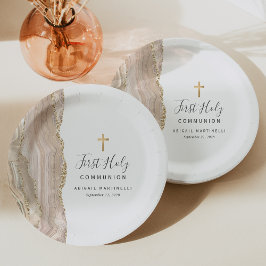 アイボリーアゲート金ゴールドグリッターファーストホーリーコミュニオン ペーパープレート