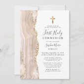 アイボリーアゲート金ゴールドグリッターファーストホーリーコミュニオン 招待状 (正面)