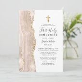 アイボリーアゲート金ゴールドグリッターファーストホーリーコミュニオン 招待状 (スタンド正面)