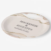 アイボリーアゲート&金ゴールドグリッター新郎新婦結婚ズ ペーパープレート (アングル)