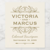 アイボリーアンティーク金ゴールド結婚のモノグラムボトル好意 ワインラベル (シングルラベル)
