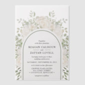 アイボリーアンドセージエレガントアーチフローラズ ベラム紙招待状 (正面)