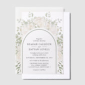 アイボリーアンドセージエレガントアーチフローラズ ベラム紙招待状 (オフセット)