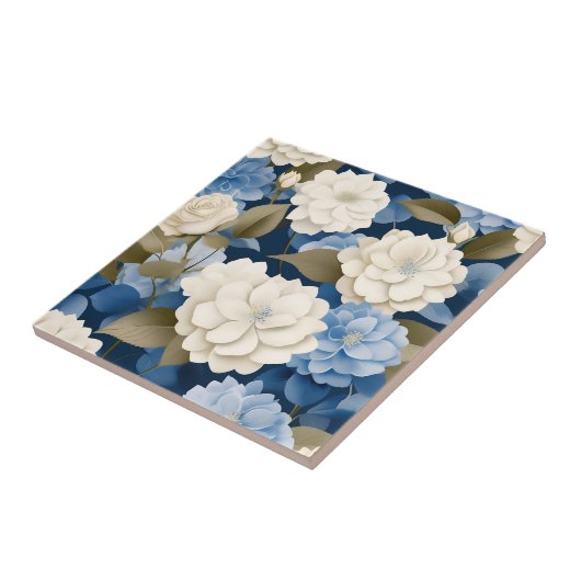 アイボリーアンドブルーアジサイフローラセレニティ タイル (側面)