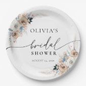 アイボリーアンドブルーボホフローラブライダルシャワー ペーパープレート (正面)