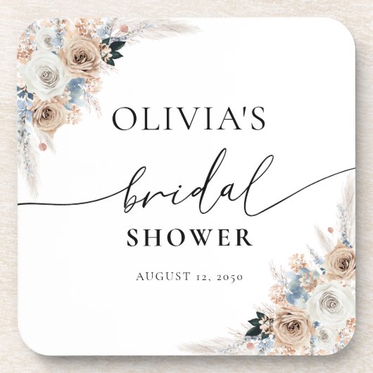 アイボリーアンドブルーボホフローラ飲料用コースター コースター (正面)