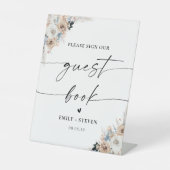 アイボリーアンドブルーボホブライダルシャワーゲストブックサイン 台座サイン (正面)