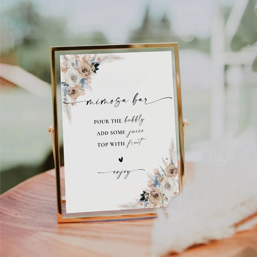 アイボリーアンドブルーボホブライダルシャワーミモザバー標識 台座サイン