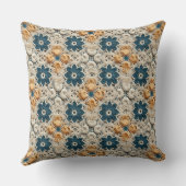 アイボリーイエローとブルーのフェイククロシェ クッション (裏面)