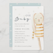 アイボリーイエローバニーソフトトイOhベビーシャワー招待状 サンキューカード (正面/裏面)