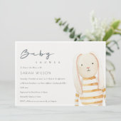 アイボリーイエローバニーソフト玩具ベビーシャワー招待状 サンキューカード (スタンド正面)
