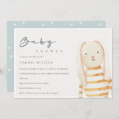 アイボリーイエローバニーソフト玩具ベビーシャワー招待状 サンキューカード (正面/裏面)