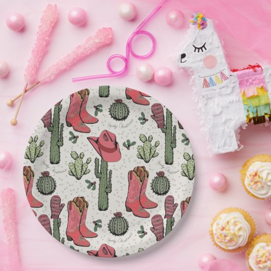 アイボリーウェスタンクリスマス女性のカーボーイブーツハウディクリスマス ペーパープレート (パーティー)