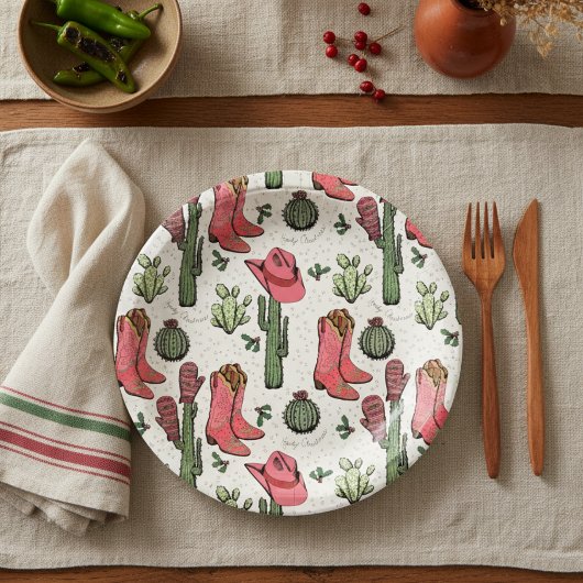 アイボリーウェスタンクリスマス女性のカーボーイブーツハウディクリスマス ペーパープレート