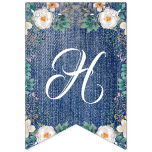 アイボリーウォーターカラーフローラヴィンテージジャンジャケットシック バンティングフラッグ