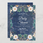 アイボリーウォーターカラーフローラヴィンテージジャンジャケットシック 招待状 (正面/裏面)