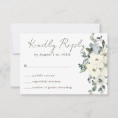 アイボリーウォーター素朴フローラセージ結婚グリーン 出欠カード (正面)