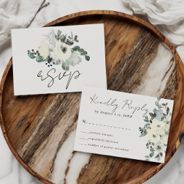 アイボリーウォーター素朴フローラセージ結婚グリーン 出欠カード