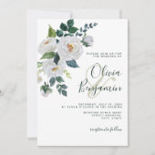 アイボリーエメラルドグリーンホワイトフローラエレガントウェディング 招待状 (正面)