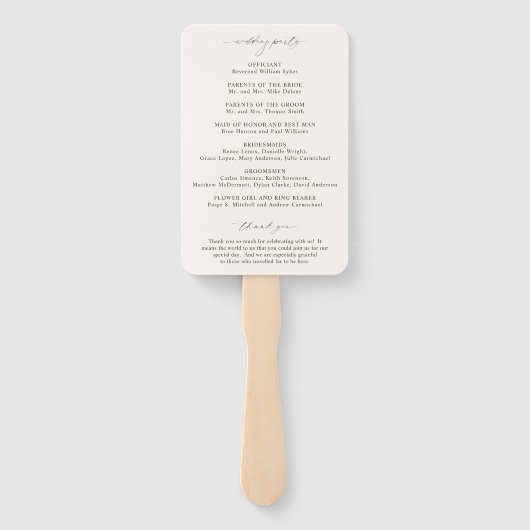 アイボリーエレガクラシックントウェディングプログラム ハンドファン (裏面)