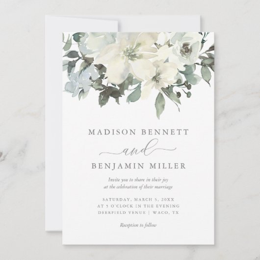 アイボリーエレガントとセージフローラグ結婚レリー 招待状 (正面)