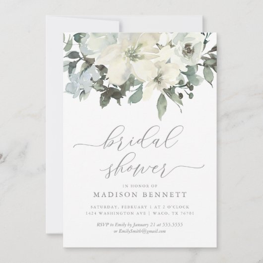 アイボリーエレガントとセージフローラブライダルシャワー 招待状 (正面)